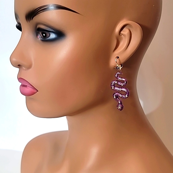 Betsey Johnson Jewelry - Betsey Johnson HEAVENLY CREATURES SNAKE MISMATCH EARRINGS PURPLE